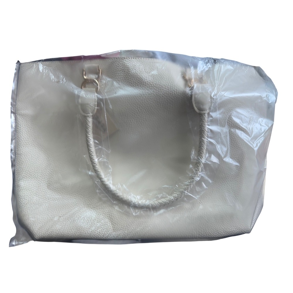 Ulta Beauty Cream Tote Bag Women's Braided Handle Textured Faux Leather - Picture 3 of 7